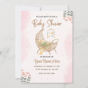 Invitation baby shower rose et marron Fille
