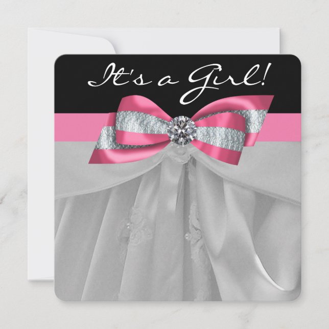 Invitation Baby shower rose et noir (Devant)