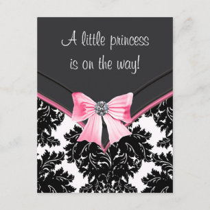 Invitation Baby Shower Rose et Noir Damassé
