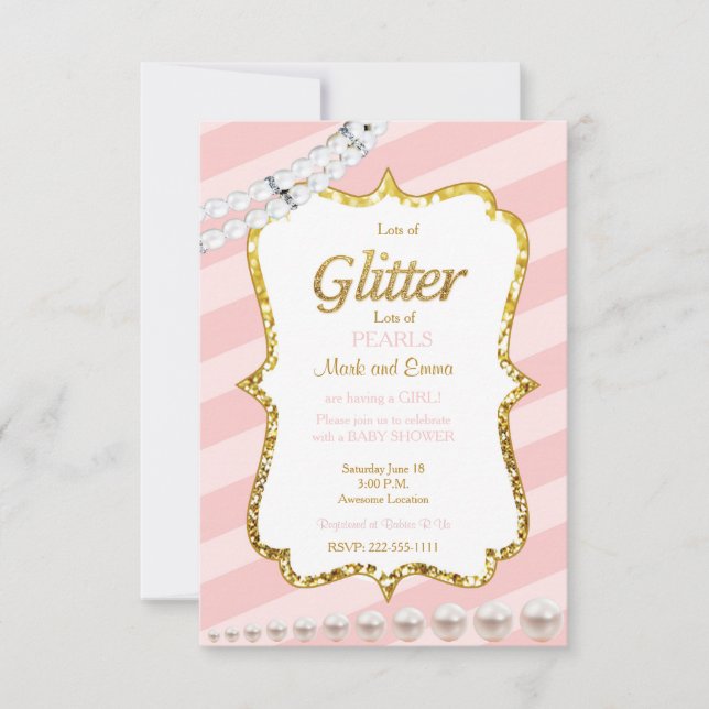 Invitation baby shower rose et or (Devant)