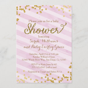 Invitation Baby shower rose et or