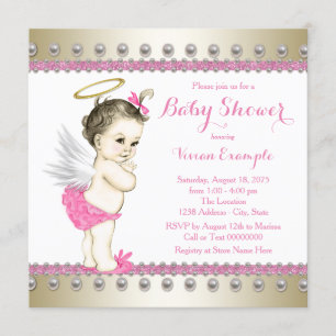 Invitation Baby shower rose et or Angel