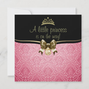 Invitation Baby shower rose et or Bow/Damask