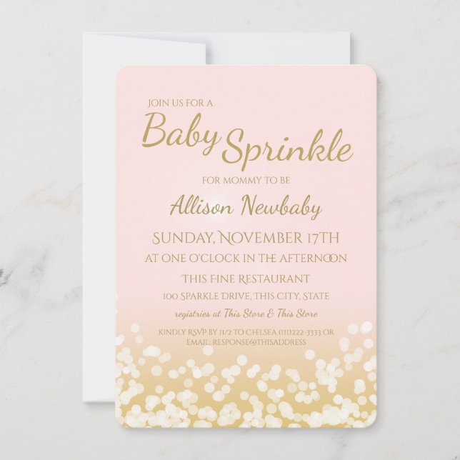Invitation Baby Shower Rose et Or Pailleté (Devant)