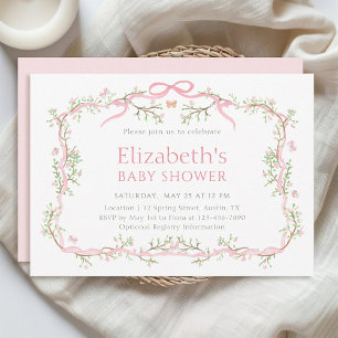 Invitation Baby shower rose et vert du jardin de printemps