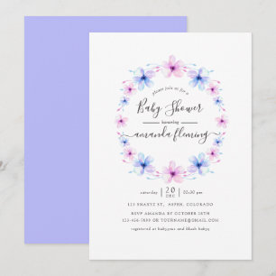 Invitation Baby shower rose et violet pastel avec motifs flor