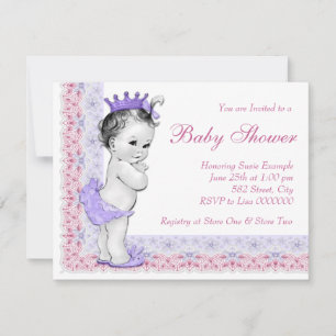 Invitation Baby shower rose et violet pour bébé doux