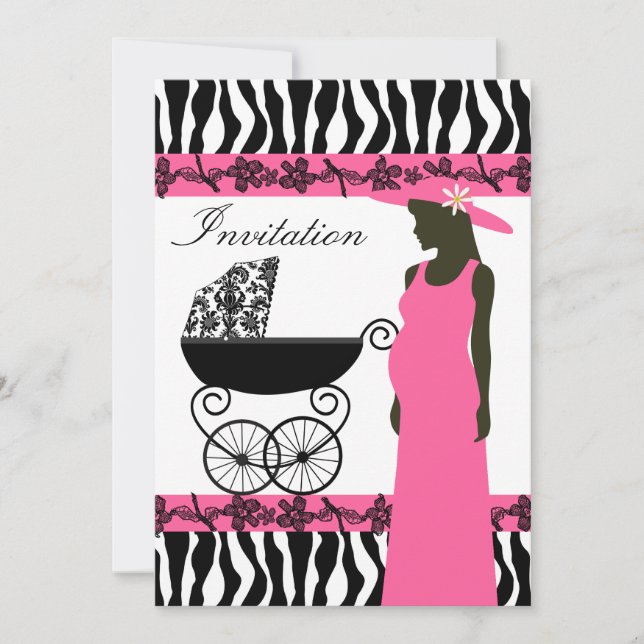 Invitation Baby shower rose et zèbre (Devant)