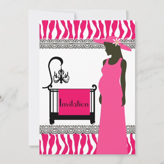 Invitation Baby shower rose et zèbre avec Pregnan (Devant)