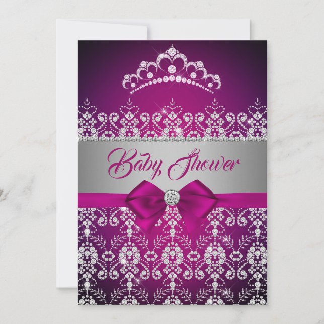Invitation Baby shower rose étincelle diamant Tiara Bow (Devant)