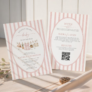 Invitation Baby Shower Rose Fille Local Tout en Un
