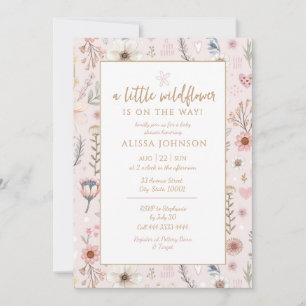Invitation Baby shower rose fleur sauvage