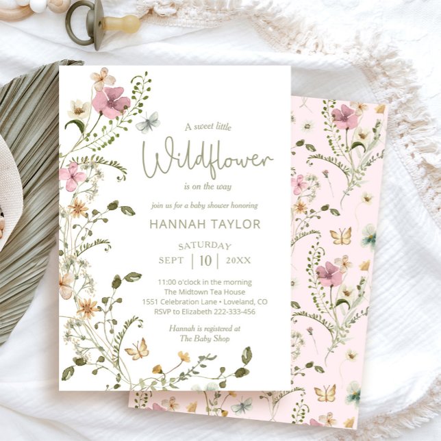 Invitation Baby shower rose fleuri Fleur sauvage (Créateur téléchargé)