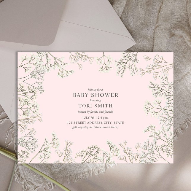 Invitation Baby shower rose floral du souffle du bébé (Créateur téléchargé)