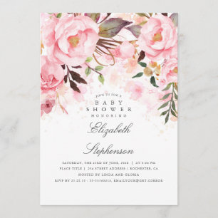 Invitation Baby shower rose floral élégant et moderne