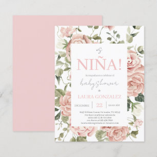 Invitation Baby shower rose floral fille espagnole