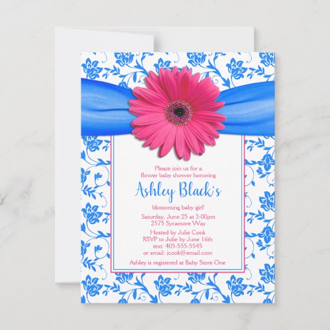 Invitation Baby shower rose Floral Gerbera Daisy (Devant)