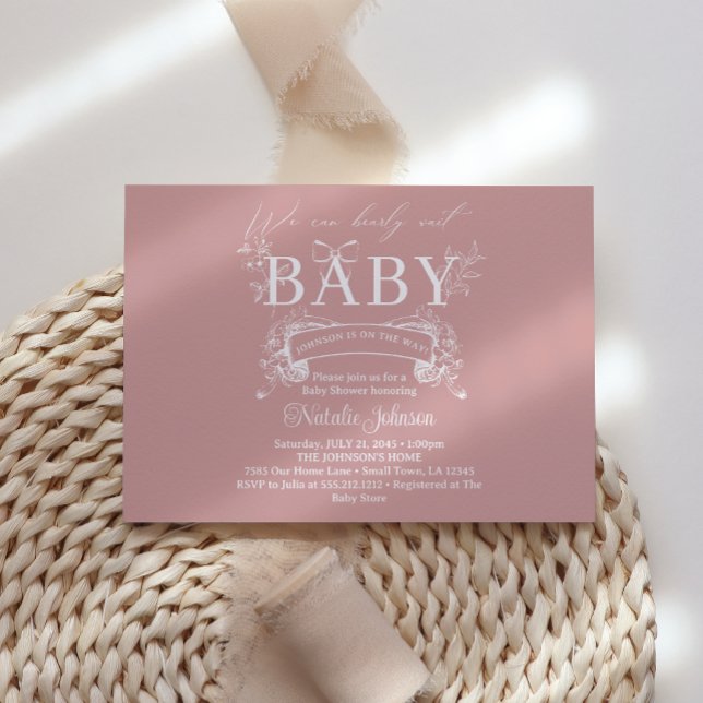 Invitation Baby shower rose floral vintage intemporel (Créateur téléchargé)