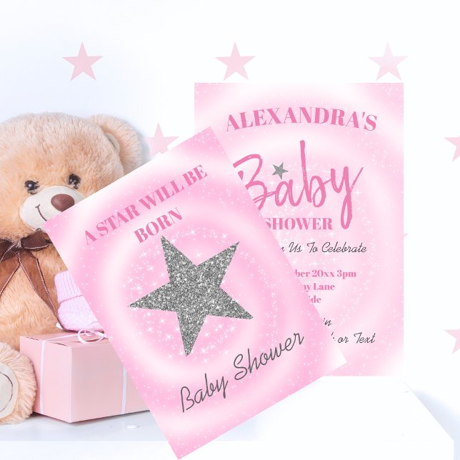 Invitation Baby shower Rose Girl Cute Star Est Né (Créateur téléchargé)