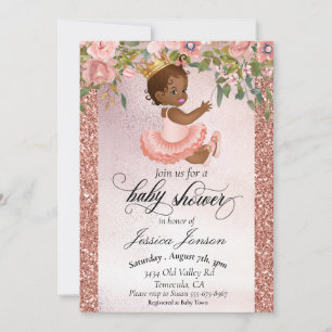 Invitation Baby Shower Rose Gold Afro-Américain 