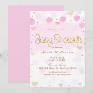 Invitation Baby Shower Rose Gold Blanc Points & Cœurs