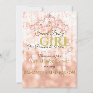 Invitation Baby Shower Rose Gold et Diamant Rose Pâle Calligr