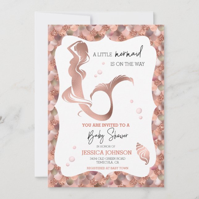 Invitation Baby shower rose Gold Little Mermaid (Devant)