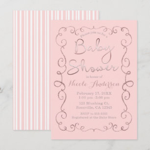 Invitation Baby Shower Rose Gold Pailleté Rose Pâle Vintage