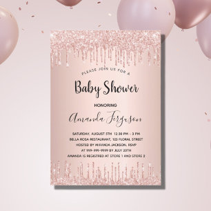 Invitation Baby Shower rose gold paillettes gouttes fille