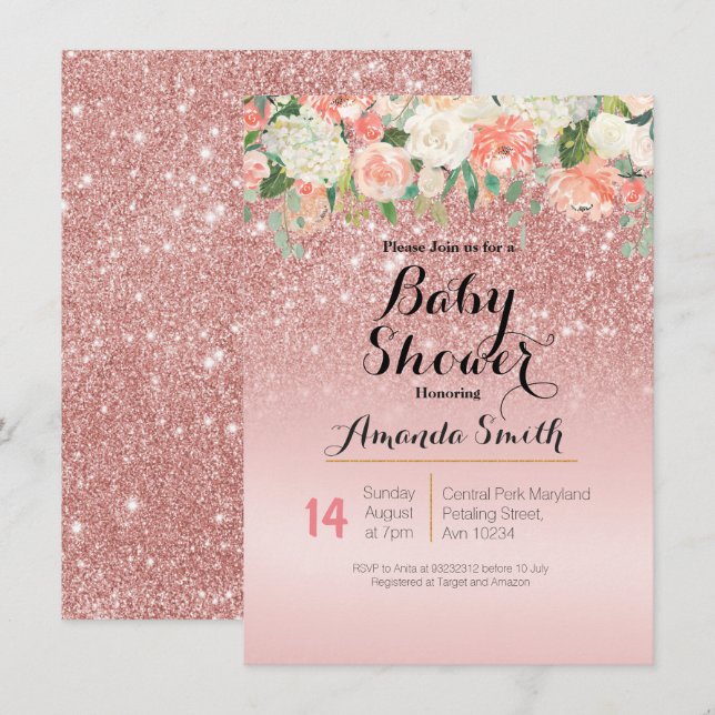 Invitation Baby shower rose Gold Pink (Devant / Derrière)