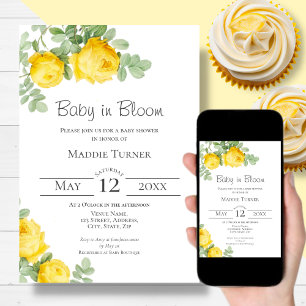 Invitation Baby shower rose jaune