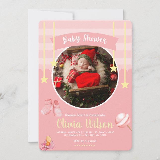 Invitation Baby shower rose jouant (Devant)