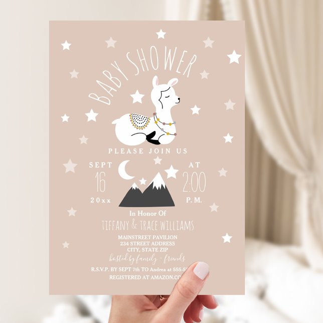 Invitation Baby shower rose Llama Stars (Créateur téléchargé)