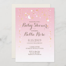 Invitation Baby shower rose Lune Star fille
