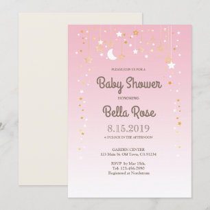 Invitation Baby shower rose Lune Star fille