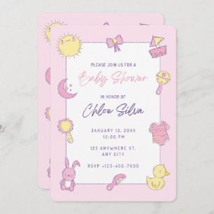 Invitation Baby shower rose mignon
