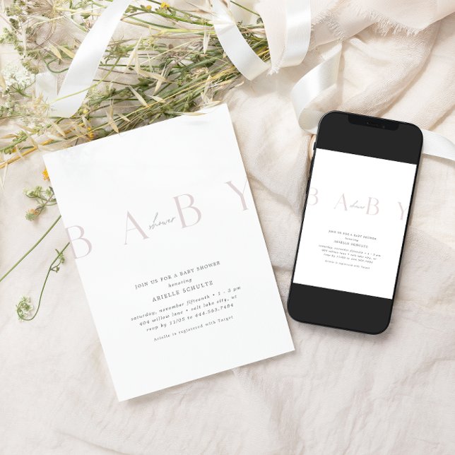 Invitation Baby shower Rose minimal ultra-moderne pâle (Créateur téléchargé)