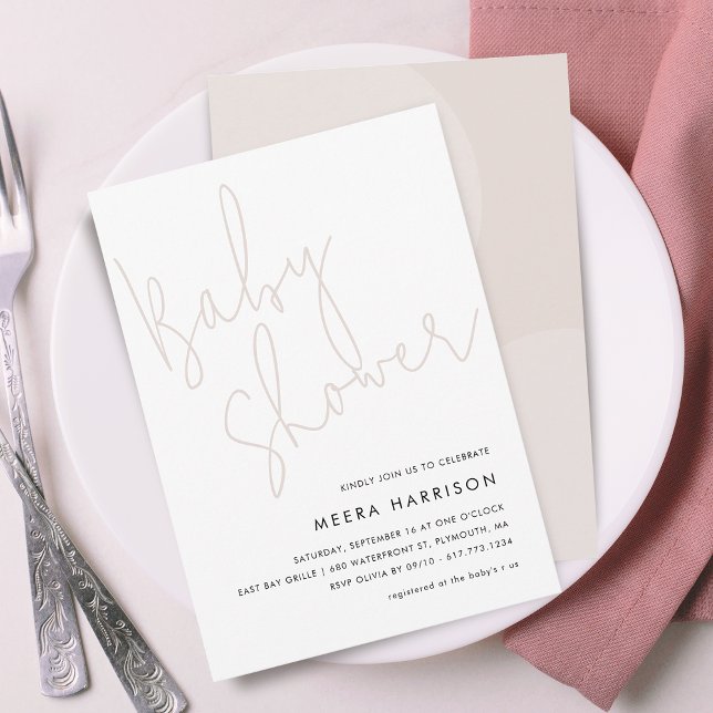 Invitation Baby shower rose minimaliste moderne (Modern Minimalist Script Pink Baby Shower Invitation)