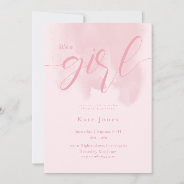 Invitation Baby shower rose moderne (Devant)