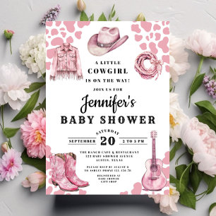 Invitation Baby Shower Rose Moderne pour Petite Cow-Girl