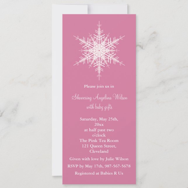 Invitation Baby shower rose neigeux (Devant)
