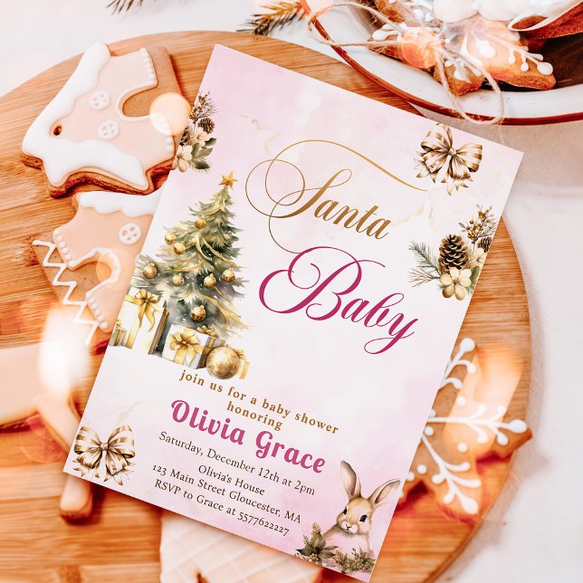 Invitation Baby shower rose Noël d'hiver (Créateur téléchargé)