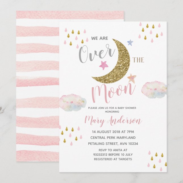 Invitation Baby shower rose pâle (Devant / Derrière)