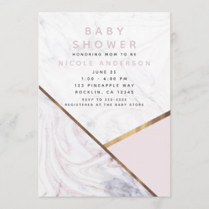 Invitation Baby shower rose pâle brun doré Rose