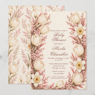 Invitation Baby-Shower Rose Pâle et Champagne