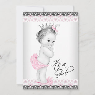 Invitation Baby Shower Rose Pâle et Gris Vintage