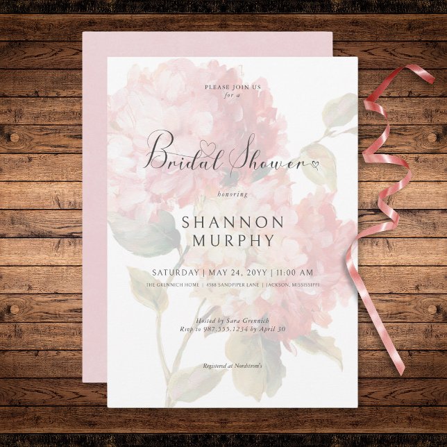 Invitation Baby Shower Rose Pâle Hydrangea Moderne (Modern Pink Blush Hydrangea Bridal Shower Invitation)