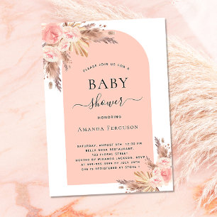 Invitation Baby shower rose pâle pampas herbe rose or