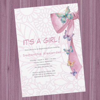 Invitation baby shower rose papillon