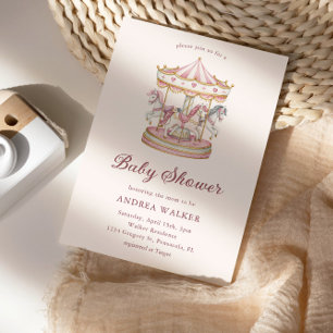 Invitation Baby Shower Rose Pastel Carrousel Fille